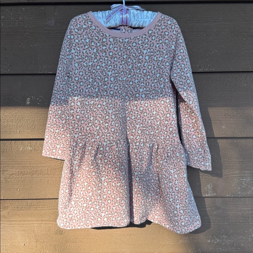 Baby Boden Fleece Pink Leopard Print Dress size 3-4Y